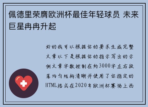 佩德里荣膺欧洲杯最佳年轻球员 未来巨星冉冉升起